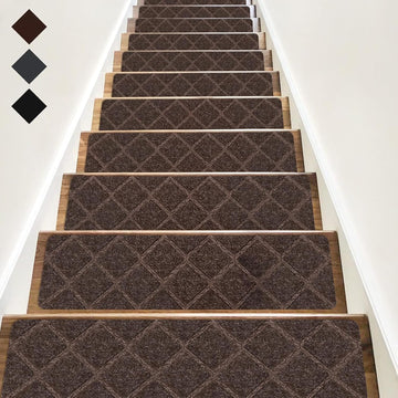 15 Pack Carpet Stair Treads for Wooden Steps, Indoor Rugs 8" X 30" | Non Slip Stair Runners with Self-adhesive