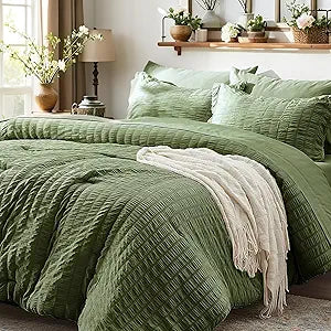 King Comforter Set 7 Piece, Olive Green Bed in a Bag King Bedding Sets