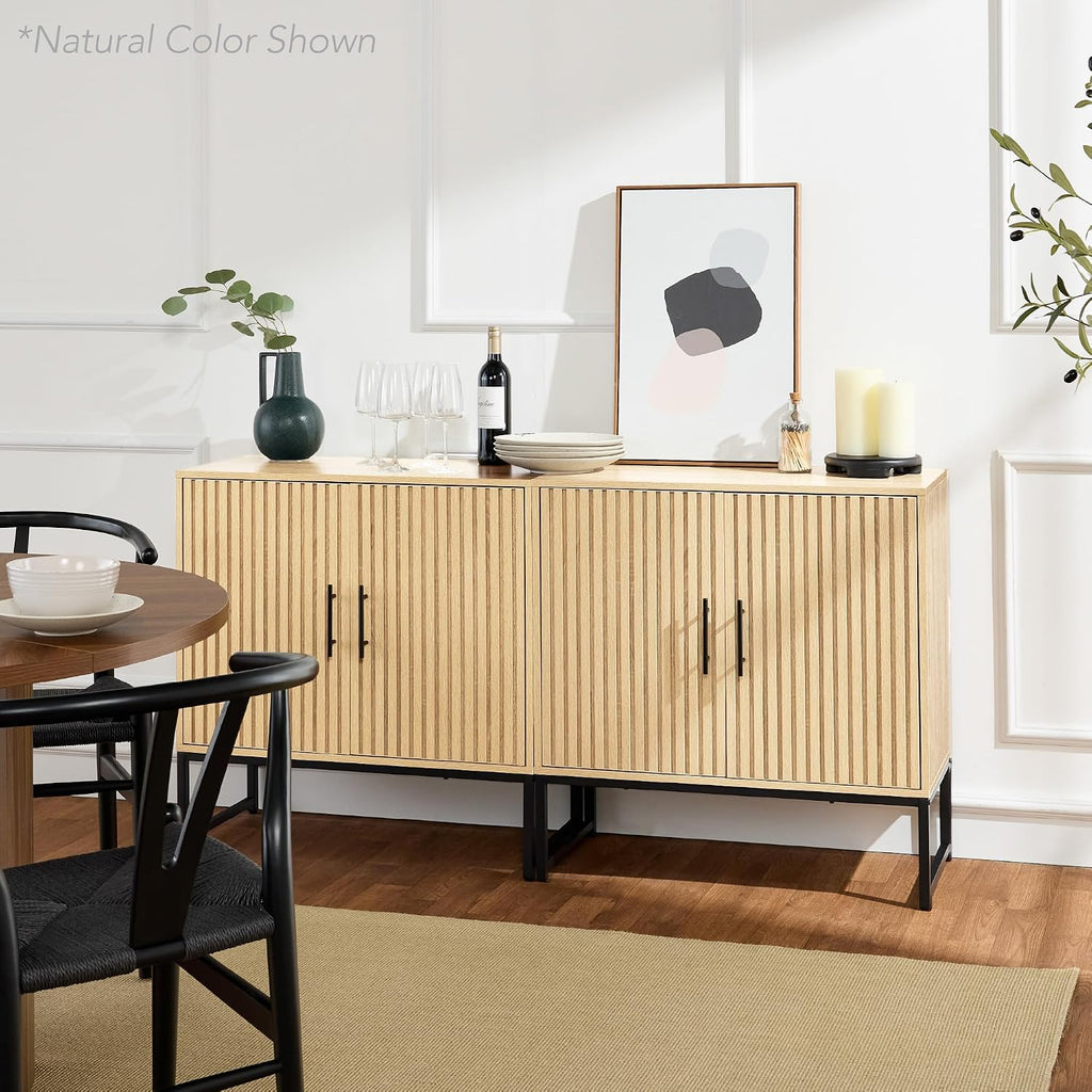Slatted Sideboard Buffet Cabinet, Entryway Table, Accent Storage Cabinet, Console Table - Black