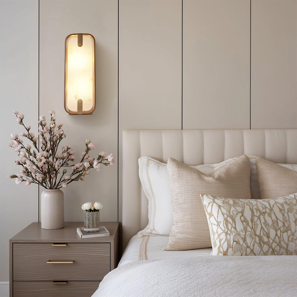 Casia 16" Modern Gold Faux Alabaster Wall Sconce, Gold Wall Light with Honed Resin Shade in Alabaster Finish