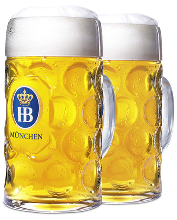 1 Liter HB " Munchen" Dimpled Glass Beer Stein - 2pk