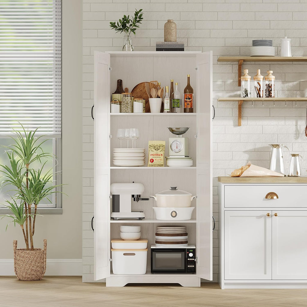 Kitchen Pantry Cabinet, Freestanding White Pantry Storage Cabinet, 60 in Cupboard, Tall Bathroom Storage Cabinet with