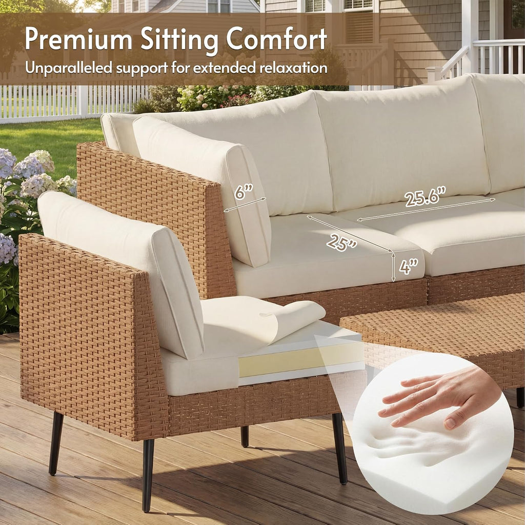 5-Piece Tight Weave Outdoor Patio Sectional, Luxe Outdoor Sofa with Premium Polyester & Ergonomic Design, All-Weather