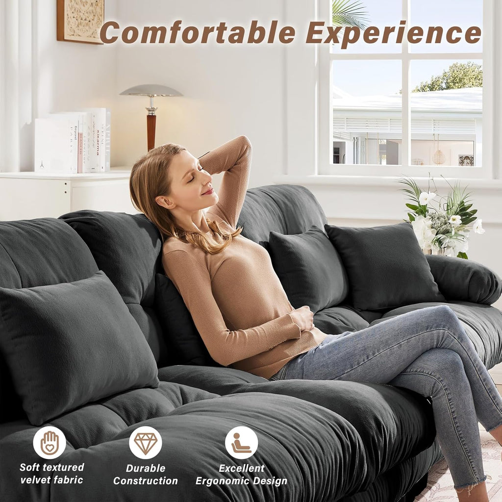 Modern Living Room Velvet Recliner Sofa, Loveseat Sofa , Solid Wood Frame, Easy to Install (94.4 inch,Grey)