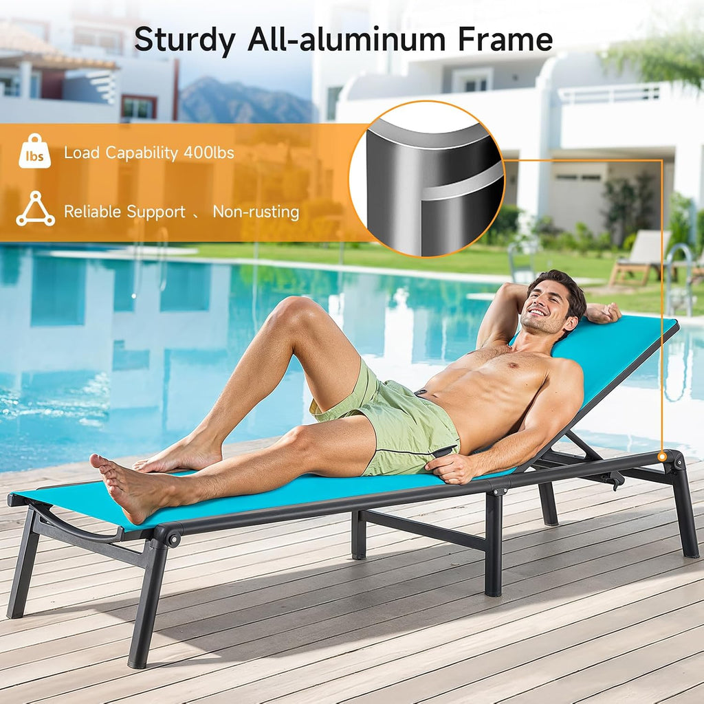 Aluminum Chaise Lounge Chair Outdoor for Outside Poolside, 1PC, Lake Blue | Foldable & Assembly Free Outdoor Lounge