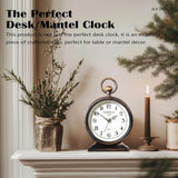 7-Inch Vintage Mantel Clock with Handle,Antique Metal Desk Clocks Battery Operated,Retro Table Clock for