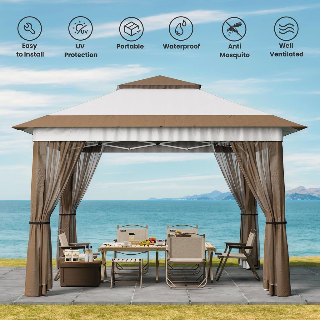 11x11 Pop Up Gazebo Tent with Mosquito Netting, Instant Gazebo, Canopy Party Tent with Roller Bag