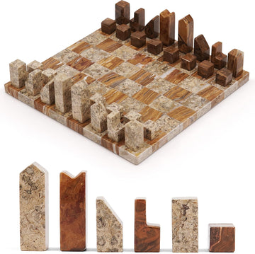 Modern Chess Set - Handcrafted Borderless Marble Chess Board with Minimalist Geometric Pieces, Luxury Decorative