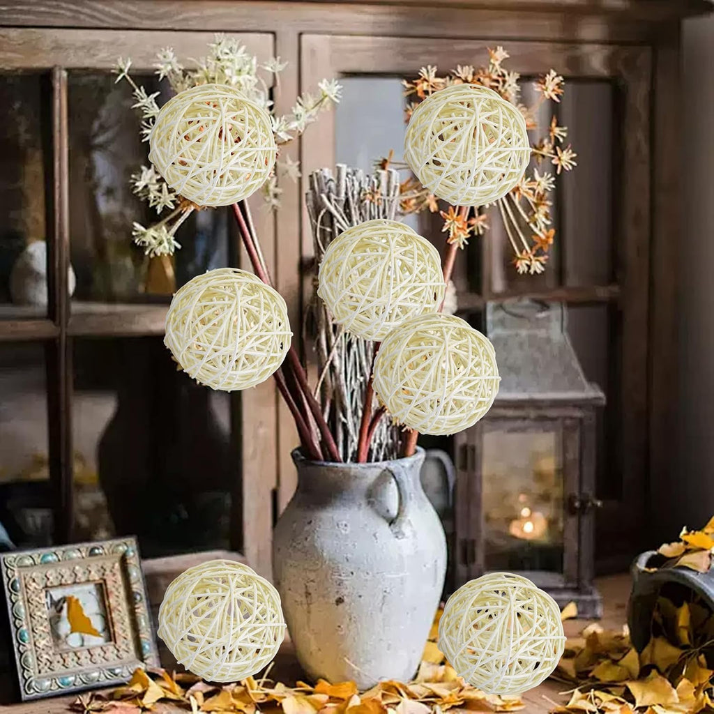 3.2 Inch Wicker Rattan Balls, Decorative Orbs Vase Fillers for Centerpiece Bowls, Wedding Party Table, Home - Set of 6