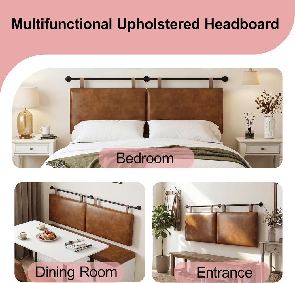 King Headboard, Wall Mounted Hanging Upholstered Soft Bed Head Board with Modern Design Faux Leather Headboards Ideal