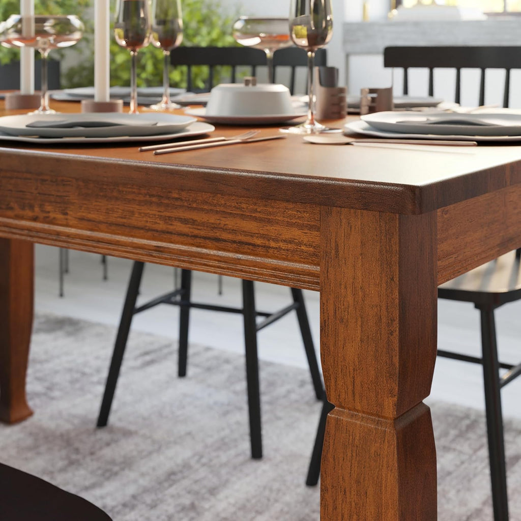 Milford 60" Solid Wood Dining Table, 3 Inch Offset Paneled Apron, 3" Turned Decorative Legs, Water Resistant Finish