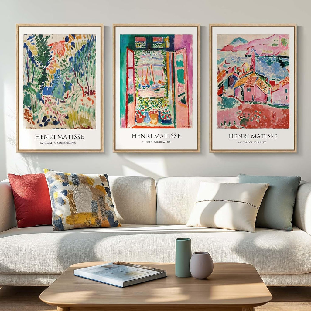 Framed Matisse Colorful Abstract Canvas Wall Art Set of 3, 16x24 In