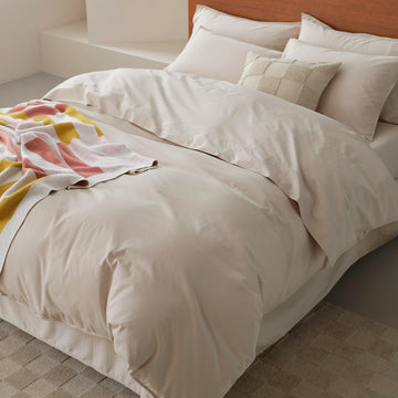 Stitch GOTS Organic Cotton Duvet Cover, Washed 300TC, Greige