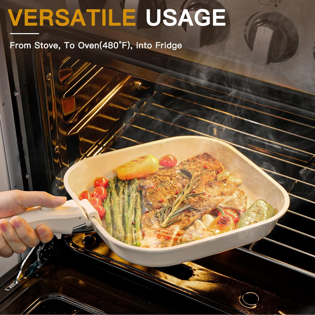 23 Pcs Pots and Pans Set Non Stick, Ceramic Cookware Set Detachable Handle, RV Kitchen Cooking Set Removable Handles