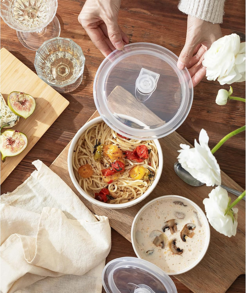 Serving Bowls with Lids, Ceramic Embossed Nesting Mixing Bowls, Set of 4, Serving Bowls Set for Food Storage