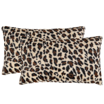 Leopard Faux Fur Pillow Covers 12x20 Set of 2