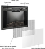 33 Inch Electric Fireplace Insert with Glass Door and Mesh Screen, Multicolor Flame Effects, Crackling Sound, Timer and Overheat Protection, 750W/1500W