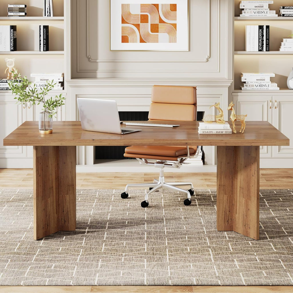 63-inch Executive Desk, Vintage Home Office Computer Desk with Large Tabletop