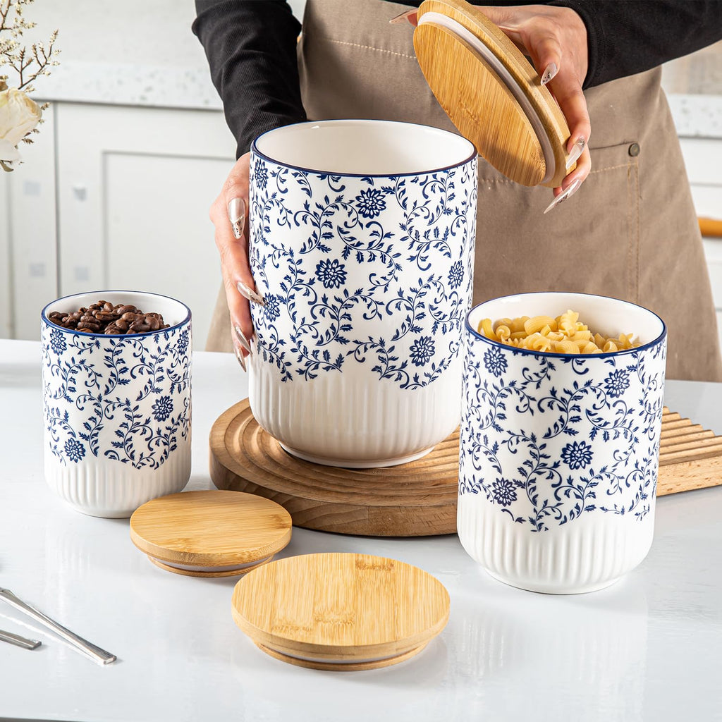 3 Pcs 74/36/18 oz Ceramic Canisters Sets