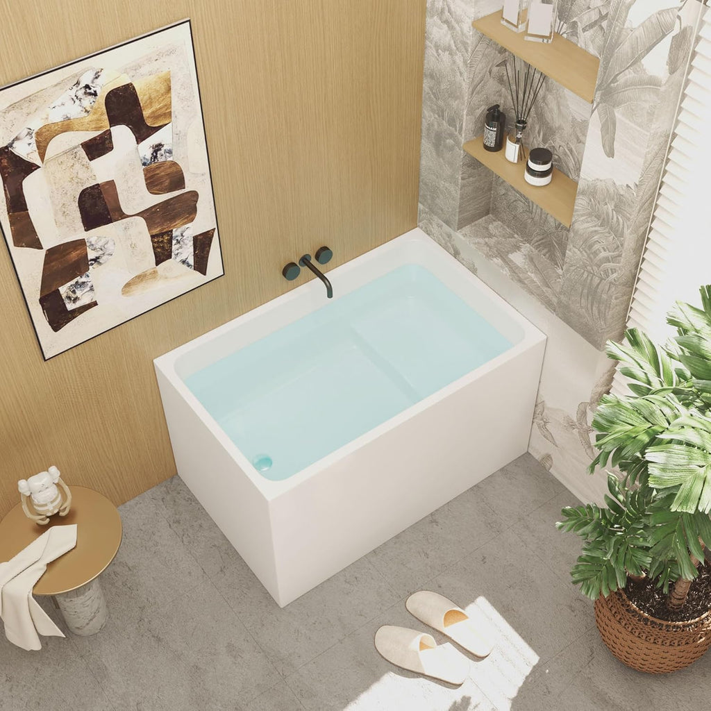43" Acrylic Free Standing Bathtub，Square Shape Japanese Soaking Tub With Seat Desgin，CUPC Certified (White, 43in With