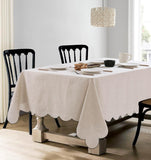 100% French Flax Linen Tablecloths Scalloped Embroidery Rectangle 120Lx60W Inch for Dinners, Parties