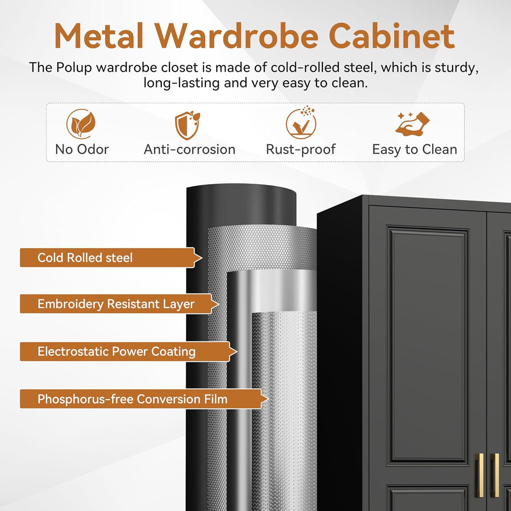 71" Metal Armoire Wardrobe Closet with Doors and Adjustable Shelves | Freestanding Tall Clothing Storage Cabinet
