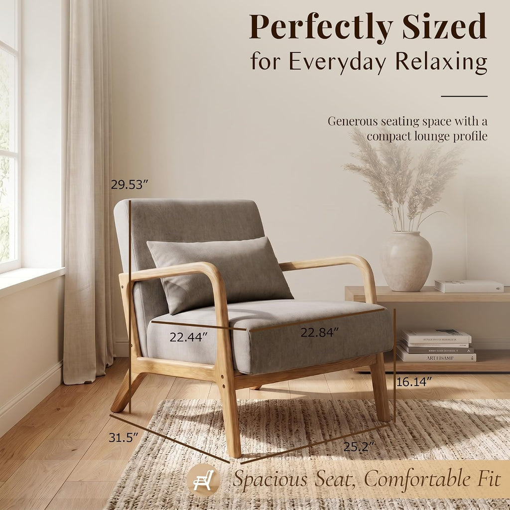 Modern Accent Chair, Taupe Knitted Fabric Upholstered Armchair with Solid Wood Frame, Comfy Reading Chair Bedroom