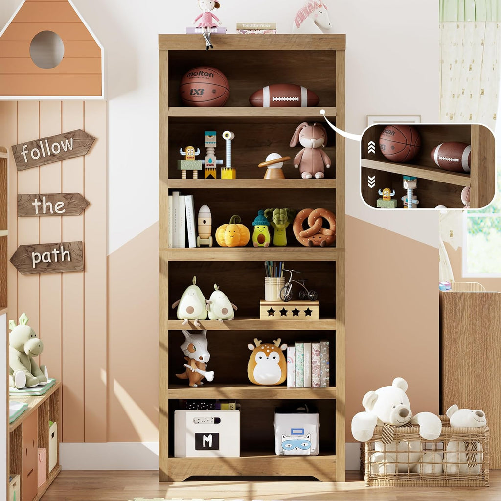 6 Tier Bookshelf, 75" Tall Farmhouse Bookcase