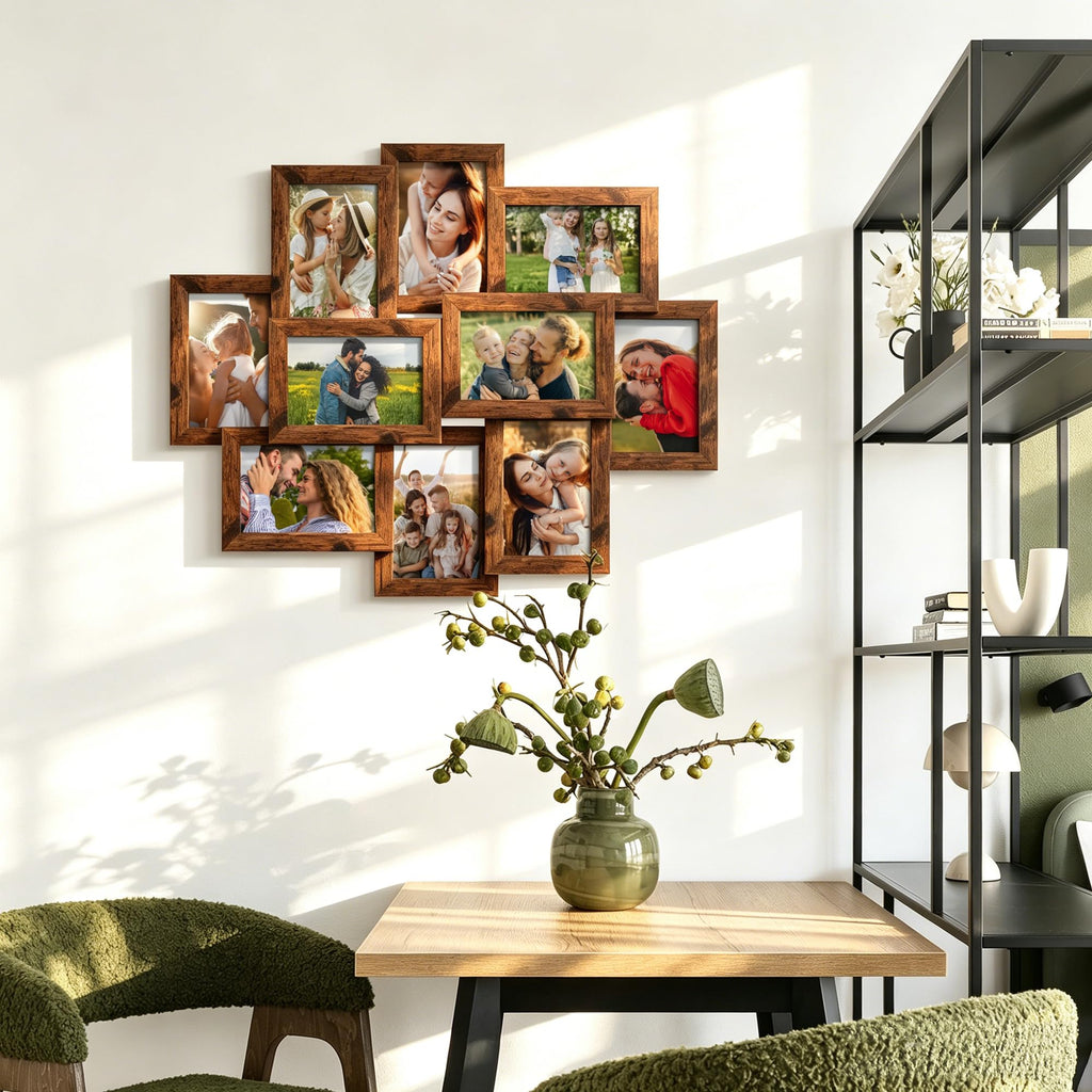 4x6 Collage Frame 10 Pack Glass Front Brown Assembly Required