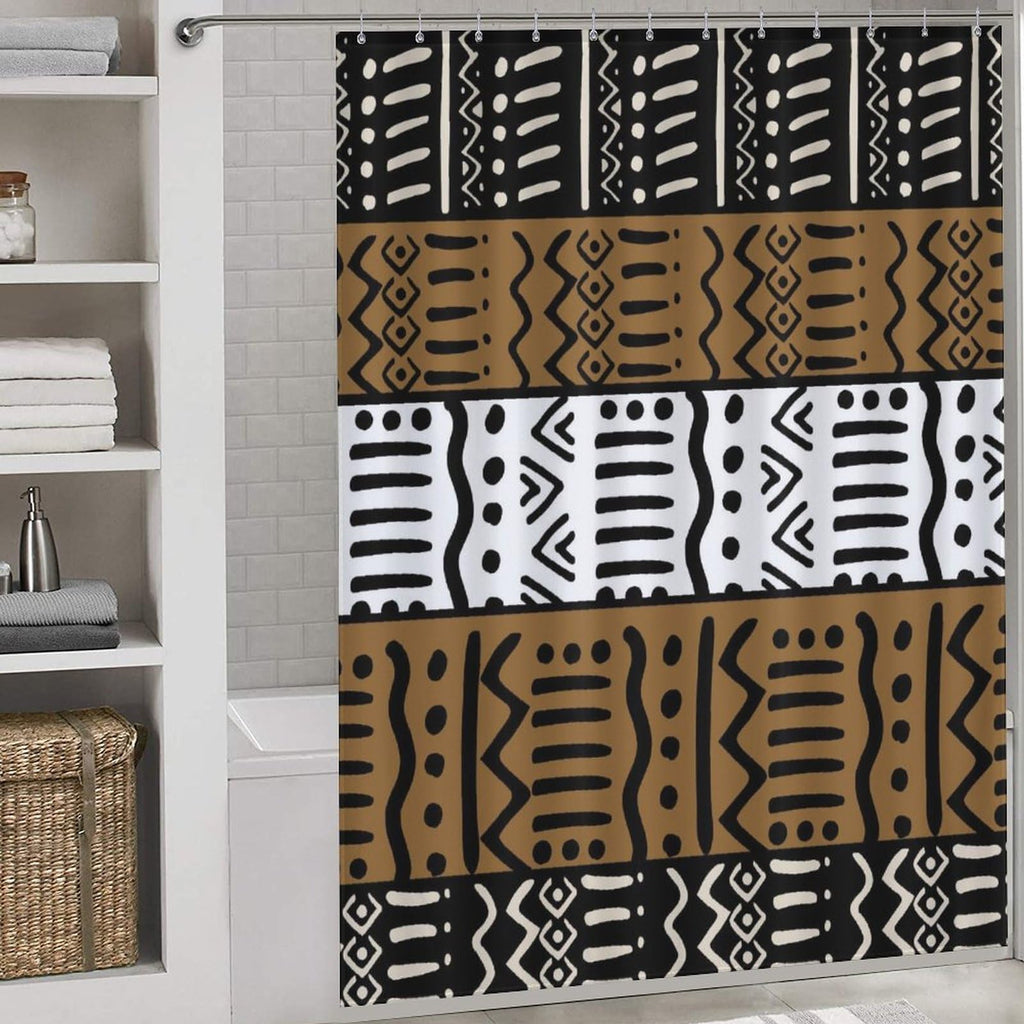 African Mudcloth Shower Curtain, oho Modern Abstract Geometric Print Tribal Africa Ethnic Pattern Bohemian Brown