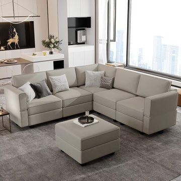 Modular Sectional Sofa with Storage Seats Velvet L Shaped Corner Couch Convertible Sectional Sofa with Chaise (Grey