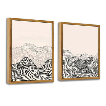 2-Pack Framed Minimalist Black and White Line Art Mountain Wall Art 16"x24"