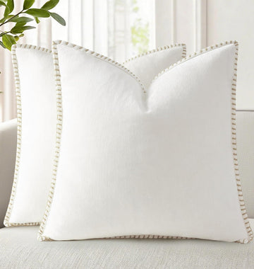 Summer Chenille Soft Cozy Throw Pillow Covers 26x26 Set of 2, Modern Farmhouse Boho Velvet Decorative Euro Sham