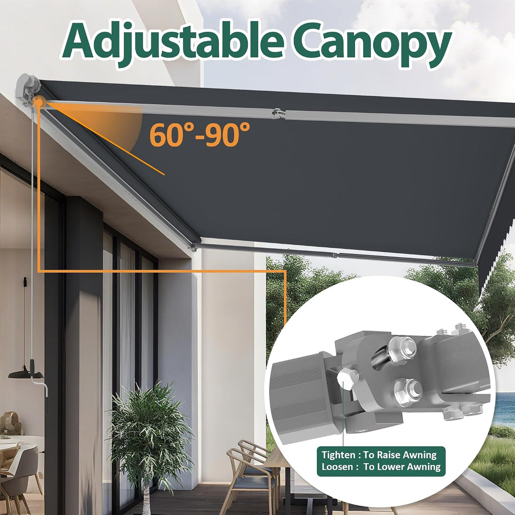 Patio Awning 12x8 Feet Sunshade Canopy for Manual Retractable Awnings, with Aluminum Frame and 280G Polyester Fabric
