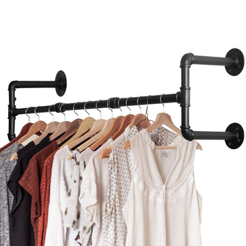 Clothing Rack Wall Mount,42" Industrial Pipe Clothes Rack for Hanging Clothes,Heavy Duty Iron Garment Rack Bar,Retail