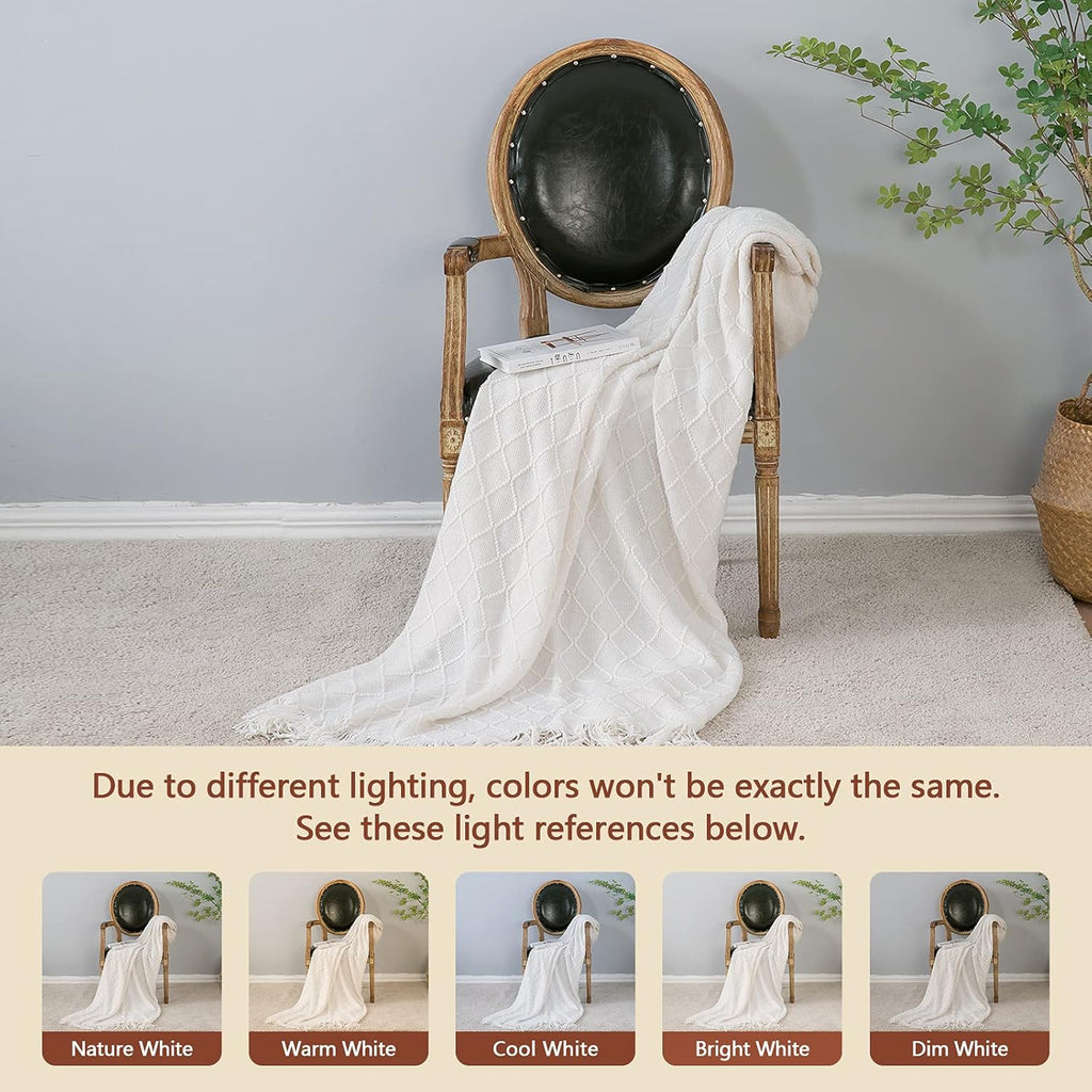 Knitted Throw Blanket, Soft Living Room Home Decor Knitted Blanket with Tassel, Outdoor Lightweight Breathable Summer