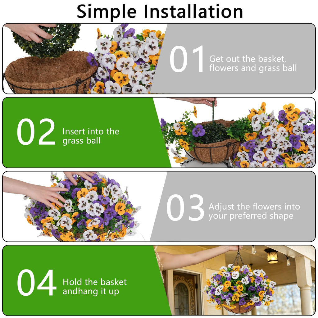 2 Set Artificial Hanging Flowers with Basket for Outdoor Decor