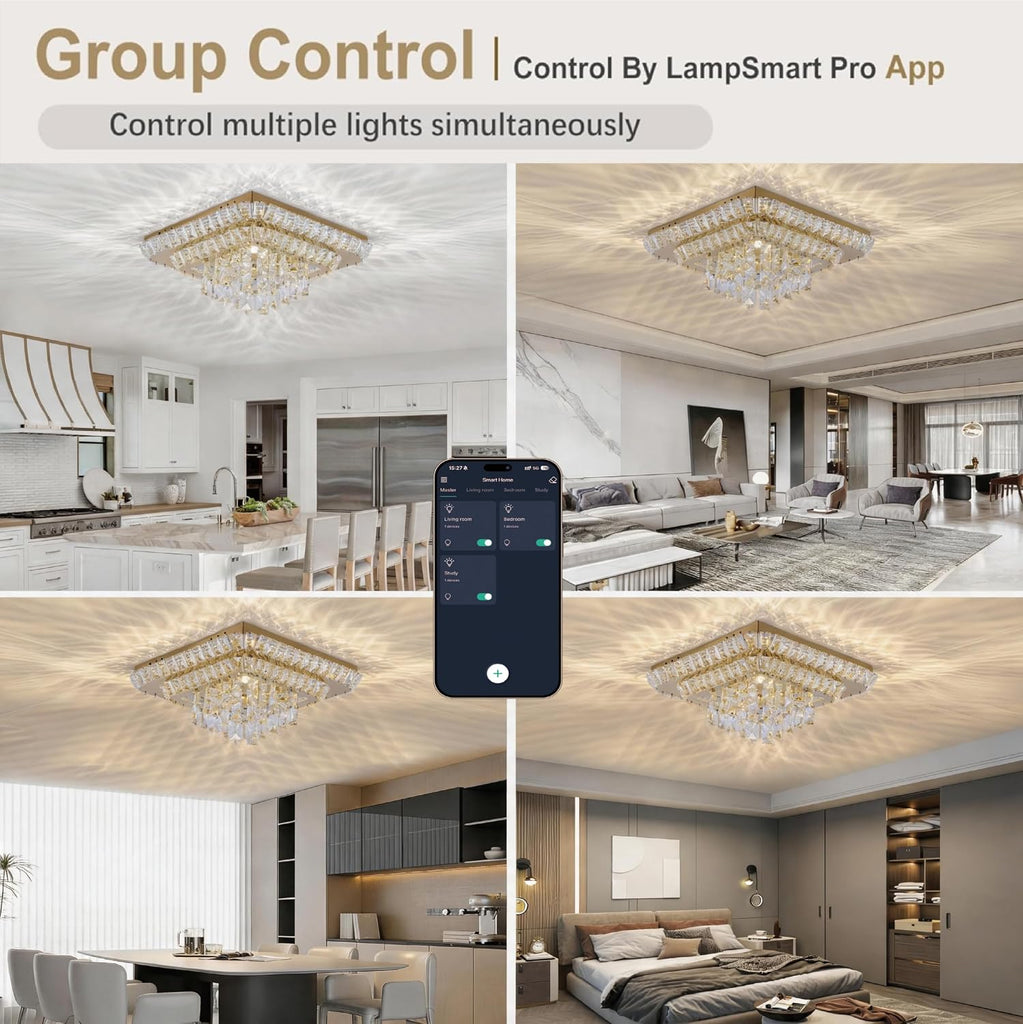 Crystal Chandeliers:Modern Led Luxury Ceiling Light Flush Mount 25 | Smart Remote/APP Control,0%-100% Brightness