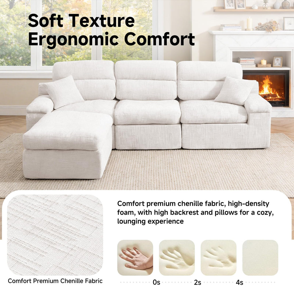 110" Sectional Boneless Sofa with Ottoman, L-Shaped Couch Bed, No-Assembly Modular Sofa, Soft Chenille Fabric Deep