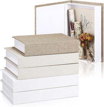6 Pcs Aesthetic Decorative Books Decor Boho Modern Linen Covered Book Fake Hollow Books Keepsake Photo Storage Boxes