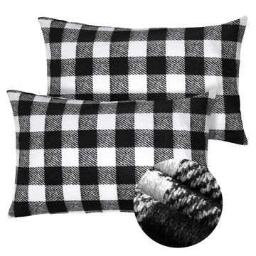 Flannel Pillow Cases Queen Size Set of 2, Black and White Checkered 20x30"
