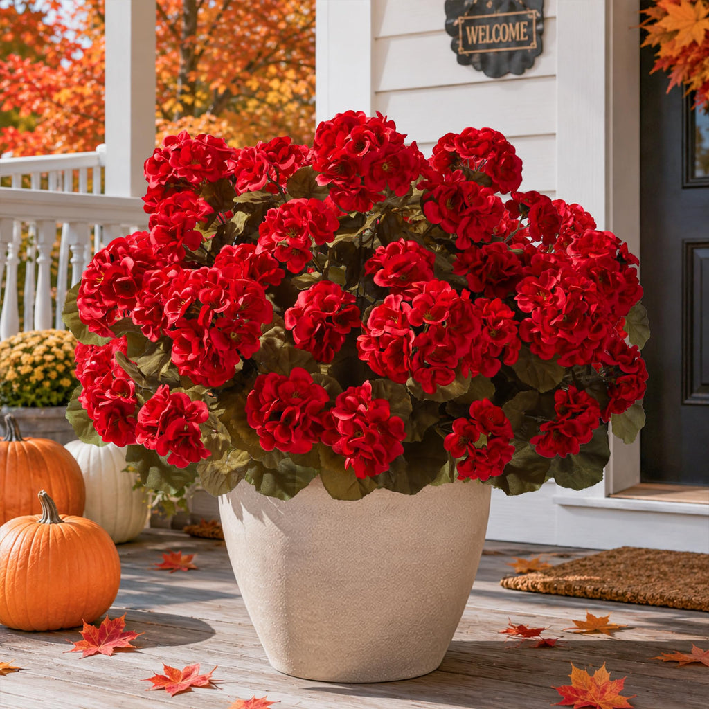 Fake Geraniums Burgundy Fall Flowers Artificial Flowers for Outdoors Autumn Decor, 6 Bundles Silk Geraniums Fake