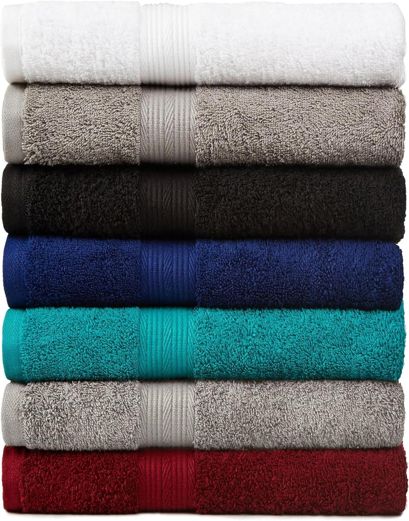 6-Piece Oversized Fade-Resistant Towel Set, 100% Cotton, Highly Absorbent, Soft, Teal, 2 Bath Towels, 2 Hand Towels