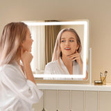 Large Vanity Mirror with Lights 34'' x 25.6'' - Touch Screen Hollywood Makeup Mirror, 3 Color Modes + Dimmable LED