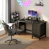 Computer Desk with File Drawers Cabinet, 47 Inch Reversible Home Office Desks with Filing Cabinet for Small Space