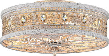 White Ceiling Fan with Light and Remote,Antique French Country Crystal Caged Fandelier