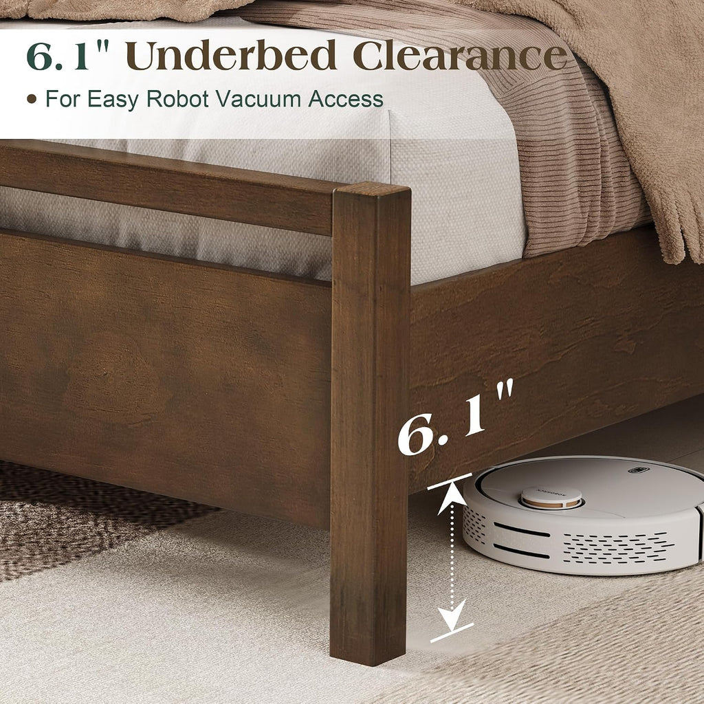 Queen Solid Wood Bed Frame with Headboard, Minimalist Platform Bed with Wooden Slats Support/No Box Spring