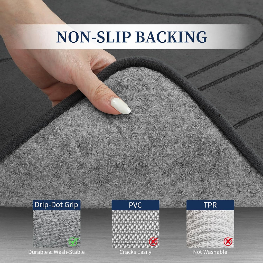 Bathroom Rugs Sets 5 Piece - Thick Memory Foam Bath Mat, Dark Grey | Ultra Soft, Extra Thick, Super Absorbent, Non