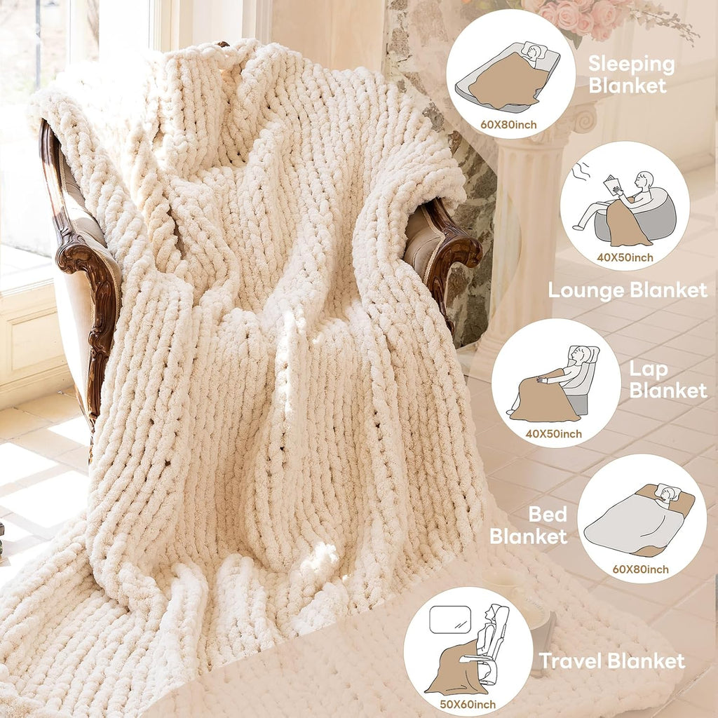Chunky Knit Blanket - Luxury Soft Cozy 50 * 60 Throw Blanket,100% Woven Blanket Rope Knot Throw Blanket, Gift