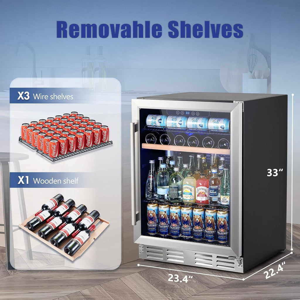 Mini Fridge 24 Inch Undercounter Beverage and Wine Cooler Refrigerator Built-in 